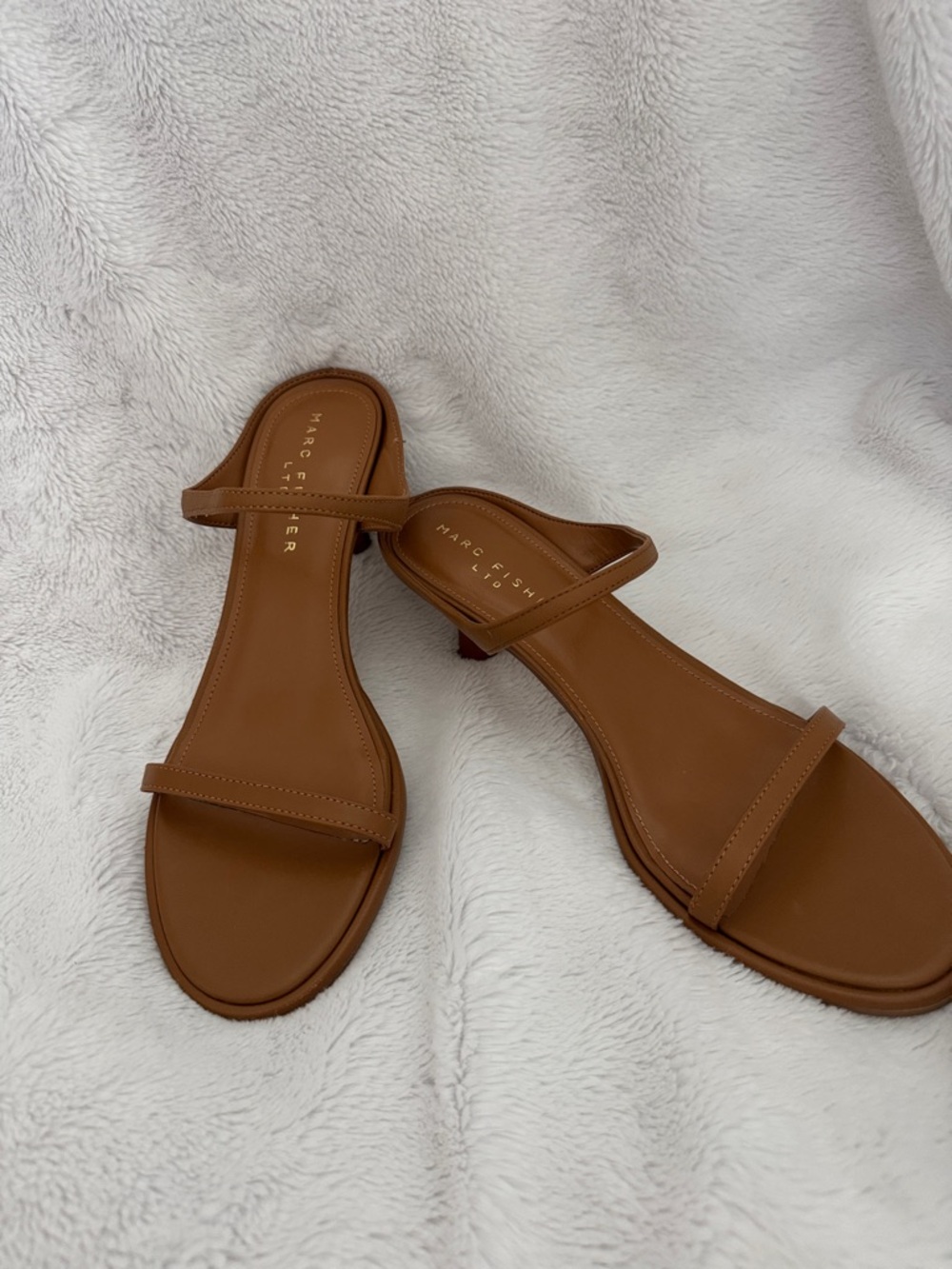 Marc Fisher Cognac Double-Strap Kitten Heel Sandals
